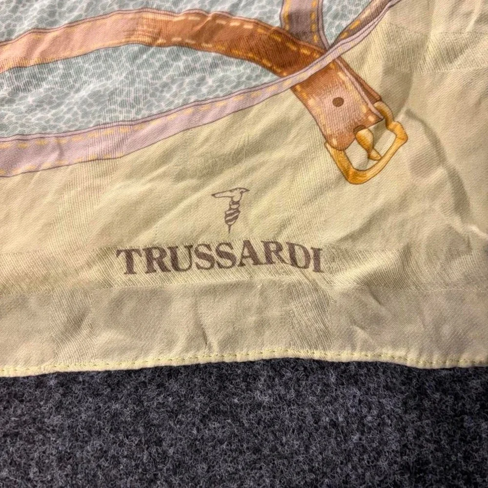 Trussardi Vintage Belt Print Silk Square Scarf Green Italian Luxury Accessory